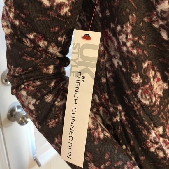 French Connection Gray Long Sleeves Front Drape  Back Tie Floral Blouse Size S - Picture 10 of 15